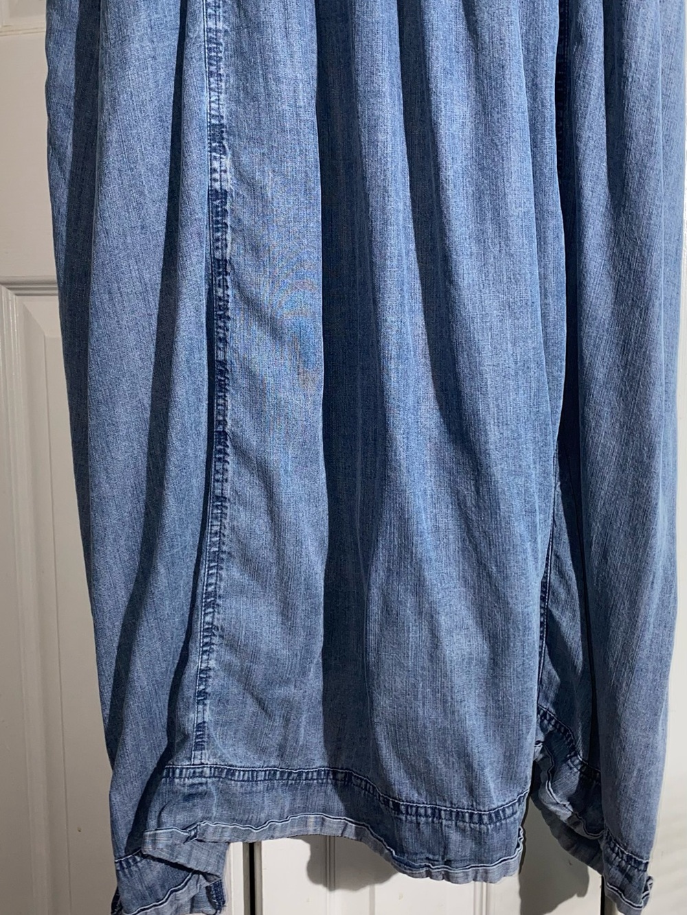 Easel Blue Denim Summer Boho Midi Dress Button M Puff Sleeve AA20 - Picture 7 of 10